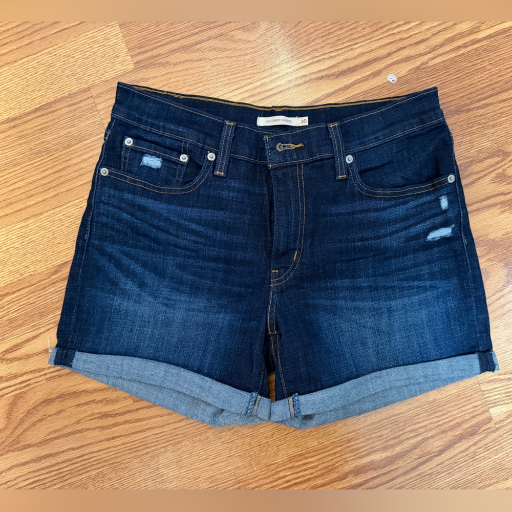 Levi’s Dark Wash Denim Shorts with Rolled Hem